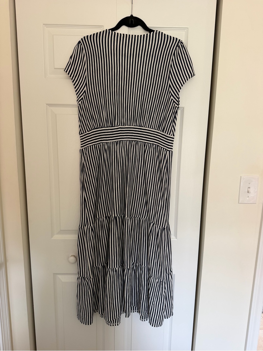 Boden Navy and White Striped V-Neck Tiered Dress- NWT - Picture 4 of 5
